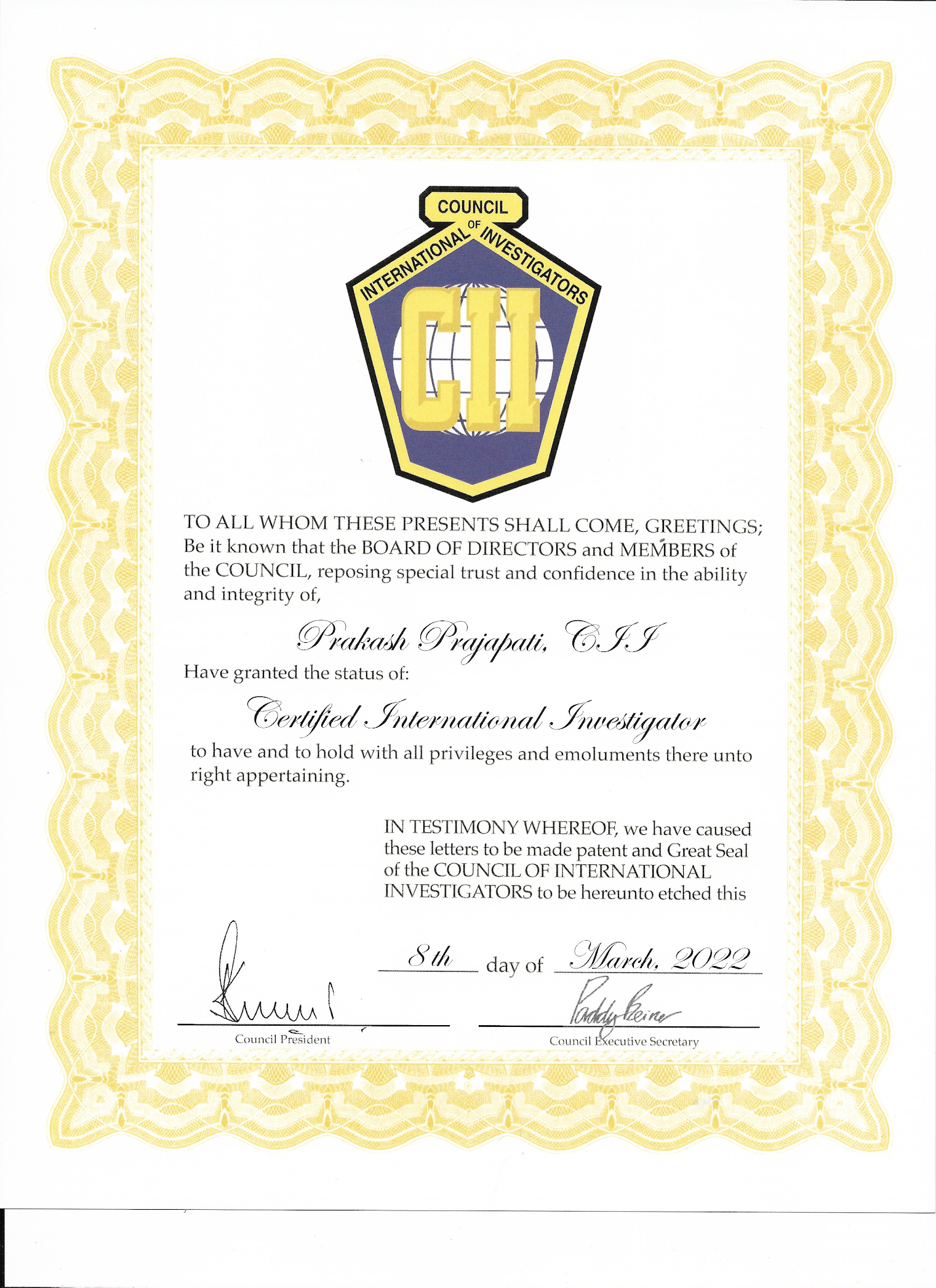 C.I.I membership certificate